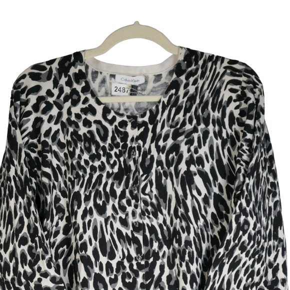 Calvin Klein Cardigan Sweater Women 1X Silk Blend Rhinestone Button Pockets - Picture 2 of 10